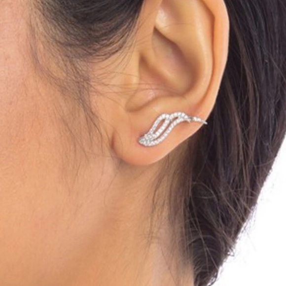 ADORNIA WHITE RHODIUM PLATED SWAROVSKI CRYSTAL WINGED CRAWLER EARRINGS - NWT! - Picture 5 of 5